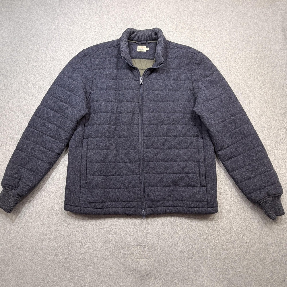 Faherty Jacket Mens Large Blue Quilted Wool Blend Full Zip Insulated Puffer